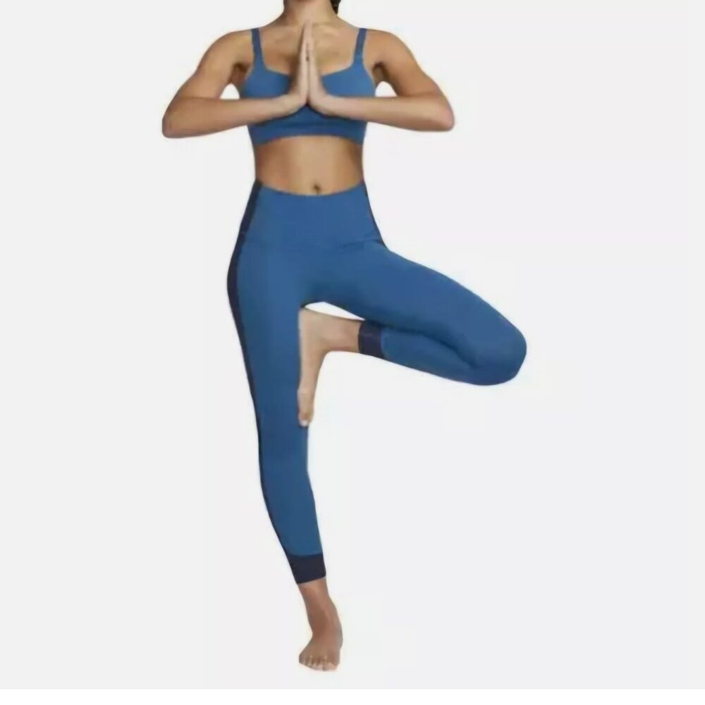 NWT Nike Women's Yoga High-Waist 7/8 Ribbed Panels Leggings Blue SZ-2X